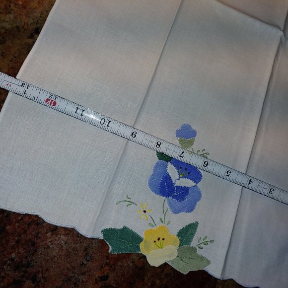 5 Applique Embroidered Floral Cotton Matching Tea Hand Towels 13x21 - Picture 6 of 8
